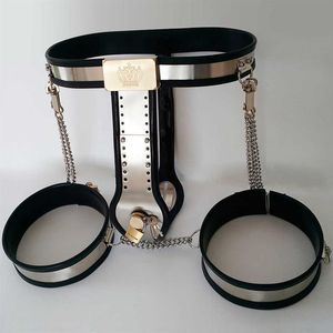 Cintura di castità femminile Pantaloni Polsini con anello per coscia BDSM Bondage Dispositivo di ritenuta in metallo in acciaio inossidabile Giocattoli erotici sexy per donne Adulti308d