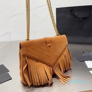 Tasarımcı -Suede Tassel Messenger Torbası Mat Deri Deri Çanta Zinciri Crossbody Omuz Çantaları Klasik Mektup Flep Çapraz Vücut Çanta Zarfı Çantalar