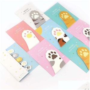 Notes Wholesale Wholesale- 6 Pcs/Lot Meow Kawaii Cat Claw Sticky Adhesive Sticker Post Memo Pad Stationery Office Accessories School Otfwc