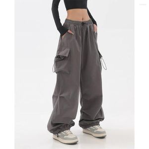 Calças femininas mulheres y2k carga casual harajuku cintura baixa cordão sweatpant sólido pára-quedas calças oversized jogger