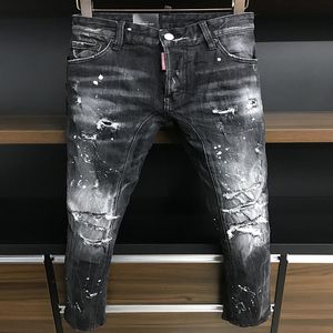 S Men Jeans Hole jasnoniebieskie ciemnoszaro -szara Włosze Man Brand's Long Spods Spodnie Streetwear Dżins chude szczupły proste D2 299Y