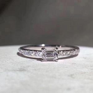 Eternity Square Diamond Ring Gerçek 925 STRING Silver Party Wedün Bankalar Kadınlar İçin Erkekler Vaat Eşleştirme Takı