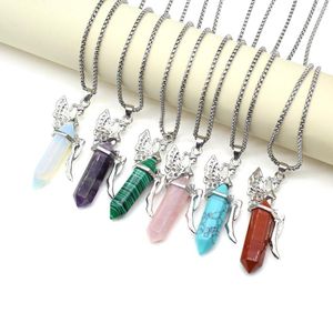 Pendant Necklaces Natural Stone Necklace Hexagonal Pyramid Amethyst Opal Link Chain Healing Crystal Charm For Women 60cm