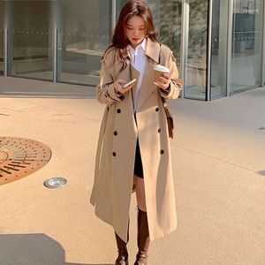 Frauengrabenmäntel 2023 Frühling Frau Langer Mantel Mode Koreanische Streetwear Lose Mantel Lässig Elegant Khaki Schwarz Windjacke