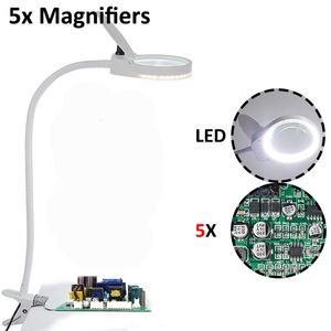 Magnifying Glasses Lighted Magnifier Clip-on Table Top Desk LED Lamp Reading 5X Large Lens Magnifying Glass with Clamp 230912