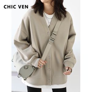 Women's Hoodies Sweatshirts Chic Ven Korean Autumn Winter Women's Sports Coat Casual Loose V-Neck Sweatshirt For Women Thick Warm Tops Office Lady Female 230911