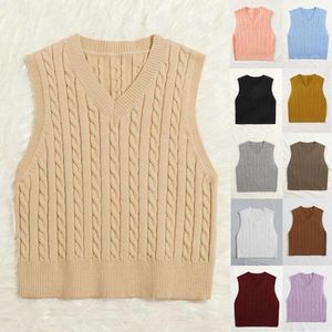 Tröjor Kvinnor Sticked Vest Pullover V Neck Sleeves Tops