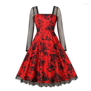 Casual Dresses Women Halloween Party Long Sleeve Hollow Out Lace Gothic Lolita Style Vintage Retor Skater Dress