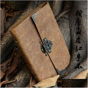 Notepads Wholesale Wholesale-Authentic Cowe Harder Book Diary Password With Lock Notepad Genuine Leather European Retro Notebook Dro Otvf4