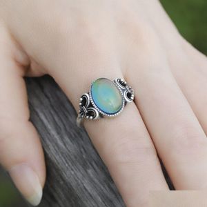 Band Rings Magic Mood Stone Finger Ring Fashion Jewelry Rings For Women Gift Flower Shaped Drop Delivery Dhlwp