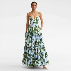 Street-Style-Kleider Amerikanisches Designerkleid mit Hydrangea-Print, Strapskleid HKD230912