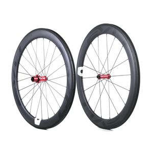 Evo Carbon Road 자전거 휠 60mm 깊이 25mm 너비 전체 카본 클리치 튜브형 휠 세트 직선 풀 허브 사용자 정의 가능한 로고 324b