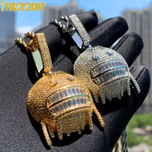 Pendant Necklaces Iced Out Bling Iceman Necklace Gold Silver Color Full Zircon Expression Drool Charm Fashion Women Men Hip Hop Jewelry 230911