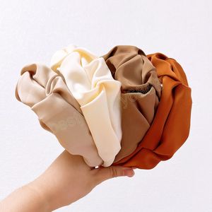 Nova moda bandana para mulheres plissado flor hairband cor sólida headwear para meninas acessórios de cabelo casuais