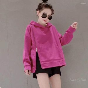 Hoodies femininos rosa-vermelho moletom estilo europeu 2023 primavera roupas personalidade bonita com capuz topo moda puxar