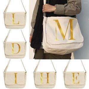 Shoppingväskor kvinnor enkel messenger väska casual satchel damer handväskor axelpåse flickor brev tryck canvas cross school plånböcker