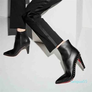 2023-spike ankle boots women 85mm high heel pointed toe calfskin suede leather block heeled design luxury 35-43