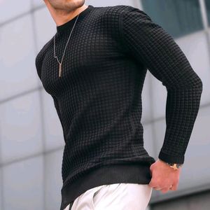 Herrtröjor Fashion Casual Long Sleeve Slim Fit Basic Sticked tröja Pullover Male Round Collar Autumn Winter Topps Cotton T Shirt 230912