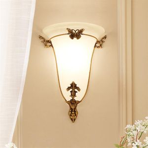 American Village Wall Lamps Copper Glass Lights Creative Living Room Bedsides Corridor Balcony Sconces281t