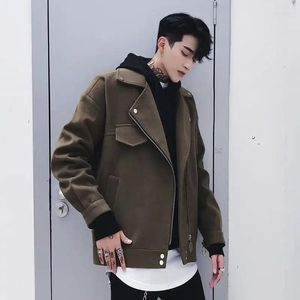 Wełniany płaszcz męski Mężczyźni Ubranie Hip Hop Krótka kurtka Koreańska Koreańska Losowa odzież uliczna Abrigo Hombre Autumn Winter Fashion Zapip Zewnętrza