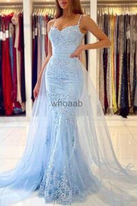 MagnificentLight Sky Blue Prom lungo per le donne Ragazze nere Applique in pizzo con strascico staccabile Abito formale Abiti da sera per feste di compleanno Custom Made HKD230912