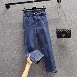 Women's Jeans Rivet Stretch Straight Women High Waist Patchwork Casual Harem Pants Denim Ankle Length Mujer Pantalones Autumn 2023 Blue