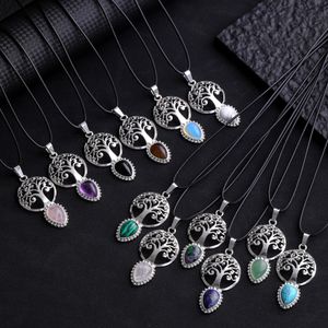 Rich Lucky Tree of Life Charms Water Drop Natural Stone Quartz Pendant Necklace Healing Crystal Jewelry Making Present Wholesale