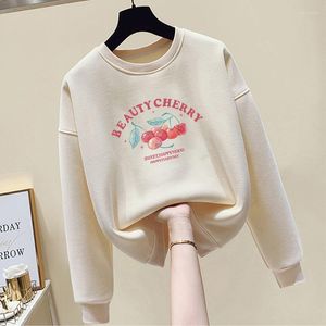 Women's Hoodies Fashion Korean Style Loose O-Neck Pullovers Female Casual Letter Fruit Printing Tops Spring Autumn All-Matched Ladies