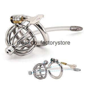 Massage Small Stainless Steel Male Cock Penis Chastity Device with Stealth Urethral Catheter Sex Toy279f