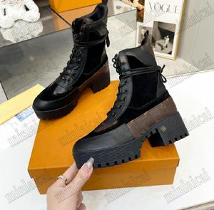 Com Box Designer Mulheres Botas Laureate Plataforma Desert Boot Martin Ankle Boots Treaded Borracha Sola Camurça Couro de Bezerro Patente Monogramas Bota de lona