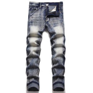 Jeans pantaloni stampati da uomo macinato denim bianco