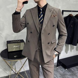 Men's Suits 2023 Men Spring Autumn Fashion Business Double-breasted Coats Male Striped Suit Jacket Wedding Formal Wear Blazers I400