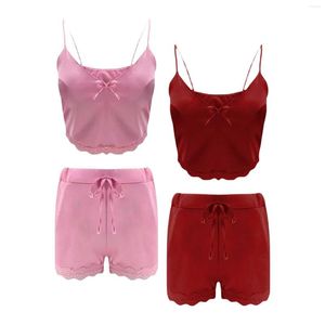Women's Tracksuits Tank Top Halter Shorts Home Wear Set High Stretch Satin Sexy 2 Piece Small Pajama Womens Sleepwear