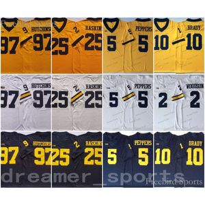 Michigan Football Jersey 97 Aidan Hutchinson 10 Tom Brady 2 Charles Woodson 5 Jabrill Peppers Mens College Football Jerseys Navy White Yellow