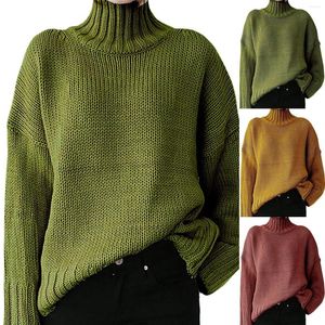 Women's Sweaters Casual Turtleneck Long Sleeved Solid Color Knit Pullover