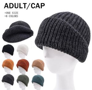 Cappello lavorato a maglia tinta unita Cappelli dal taglio irregolare Cappello colorato caldo e spesso lavorato a maglia all'aperto 8 colori Autunno Inverno DD348