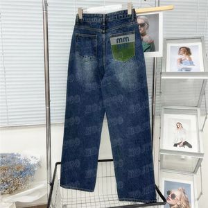 Kvinnors designer jeans byxor design midja manschetterbrev broderad rak benbyxa högklassiga dambyxor