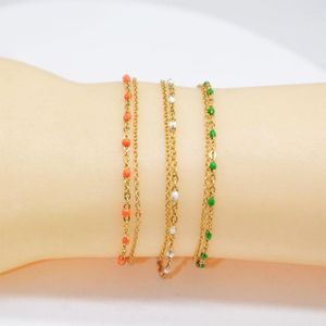 Link pulseiras moda óleo gotejamento pulseira para mulheres cor de ouro banhado aço inoxidável em camadas homens senhoras boho graça jóias presentes 2023