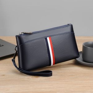 men shoulder bags 3 colors daily Joker solid color leather mobile phone coin purse contrast stitching casual envelope bag street trend ribbon fashion wallet 3017#