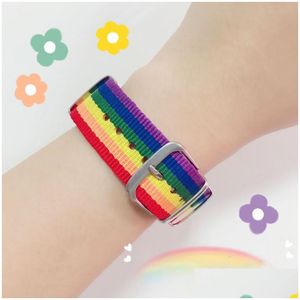 Cuff New Fashion Rainbow Color Canvas Cuff Bracelet Womens Adjustable Bracelets Jewelry Drop Delivery Dhp5A