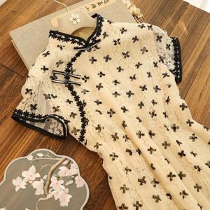 Basic Casual Dresses Oversized Summer French Improved Cheongsam Women's Clothing Girl Chinese Style Retro Dress Qipao Modern Clothes 230911