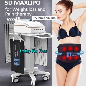 Schmerzloser Fettabbau Anti-Cellulite 5D Maxlipo Infrarot-Lipolaser-Körperformungsgerät Diodenlaser zum Abnehmen von Lymphdrainage Schmerzlinderungsgerät Trolley kostenlos