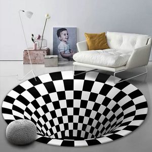 Teppiche 3D-Rundteppiche für Wohnzimmer, schlicht, schwarz, weiß, 3D-Stereo-Vision-Teppich, geometrische rutschfeste Bodenmatte für Zuhause und Schlafzimmer, 230912