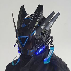 Party Masks Cyberpunk Mask M-CLASP Night City LED Festival White Armored Cosplay Stage Property Sci-Fi Halloween Party Presents for Adults 230912