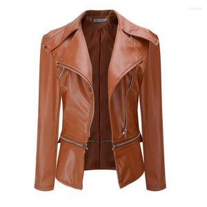 Women's Leather Pu Jacket Women Fashion Black Brown Bright Colors Motorcycle Coat Short Faux Biker Soft Female