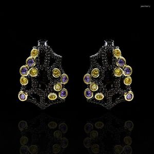 Stud Earrings 2023 Est Tungsten Jewelry Hollow Flower Amethyst For Women Vintage Black Gold Ear American Accessory