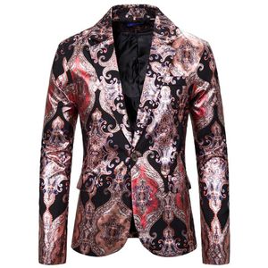 Męskie garnitury Blazers barokowe męskie luksusowe cekinowe kurtki sceniczne dla śpiewaków Court Royal Blue Print Party Club303i