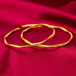 Bangle 3mm Wide Smooth Twisted Women Open/Unopen Bracelet Thin Solid 18k Yellow Gold Filled Classic Fashion Jewelry Gift Dia 60m