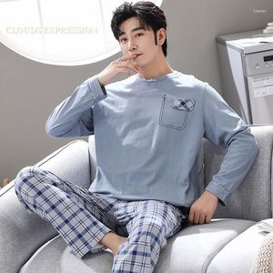 남성용 잠자기 스프린 가을 L-4XL 니트 면화 단순 잠옷 정장 잠옷 세트 캐주얼 남성 nit pijamas omewear