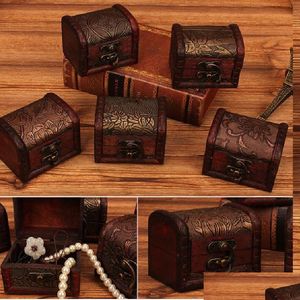 Opakowanie prezentów 200pcs/partia małe vintage pudełka na bibeloty drewniane biżuteria pudełko do przechowywania skarbów skrzynia klatki piersiowej dekoracje rzemiosło losowy wzór Dr otbf5